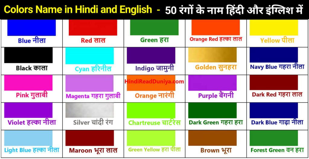 Color Name in Hindi and English | 50 रंगों के नाम हिंदी और इंग्लिश में