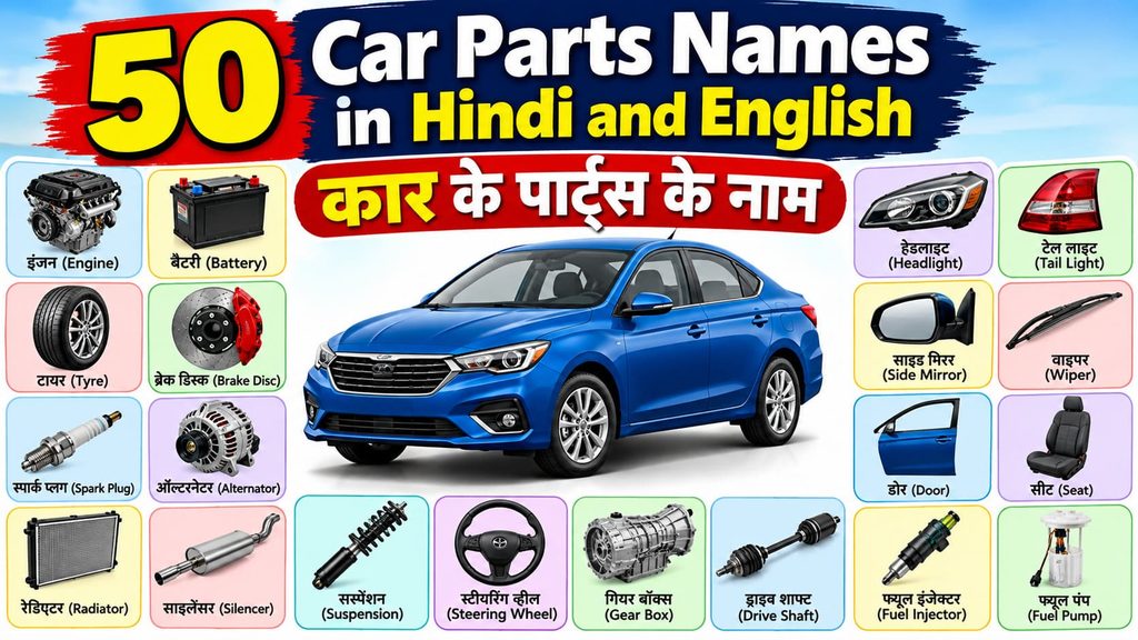 50 car parts names in hindi and englis